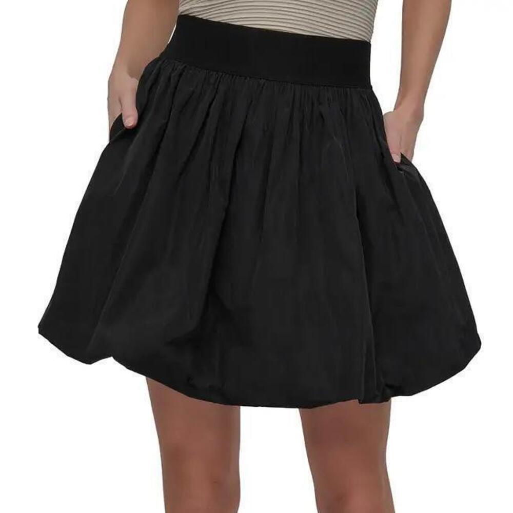 NWT DKNY Mini Bubble Skirt M Black Pull On Elastic Waist Pockets